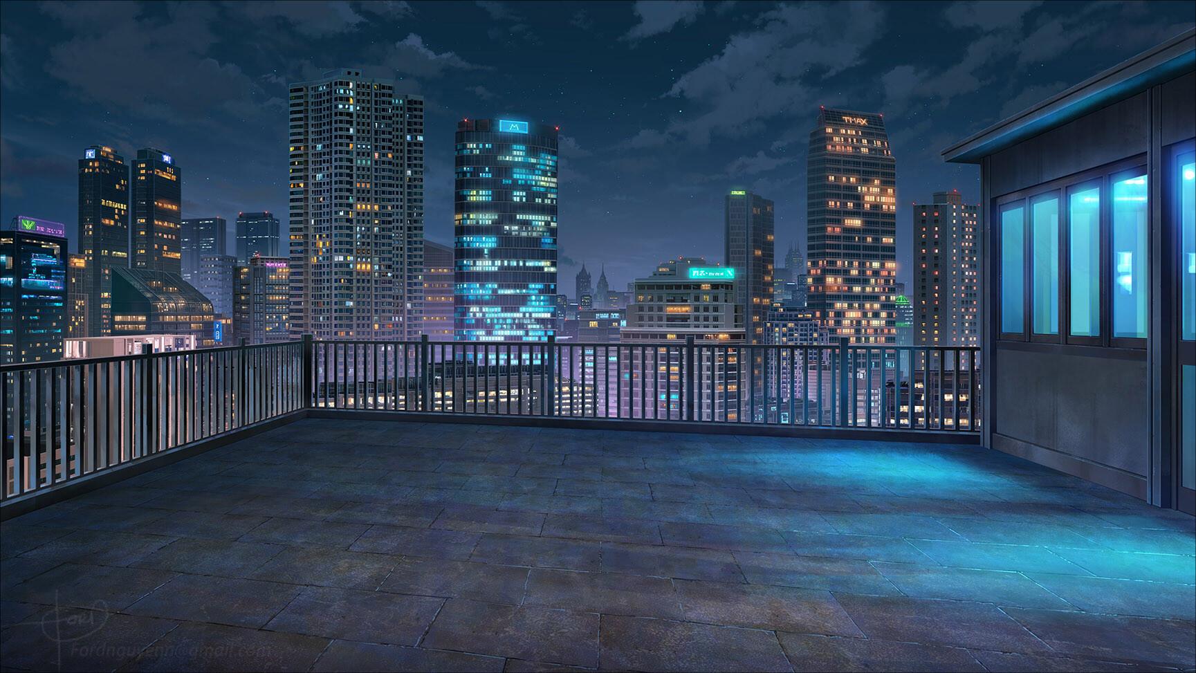 Featured image of post Anime City Background Night Rooftop